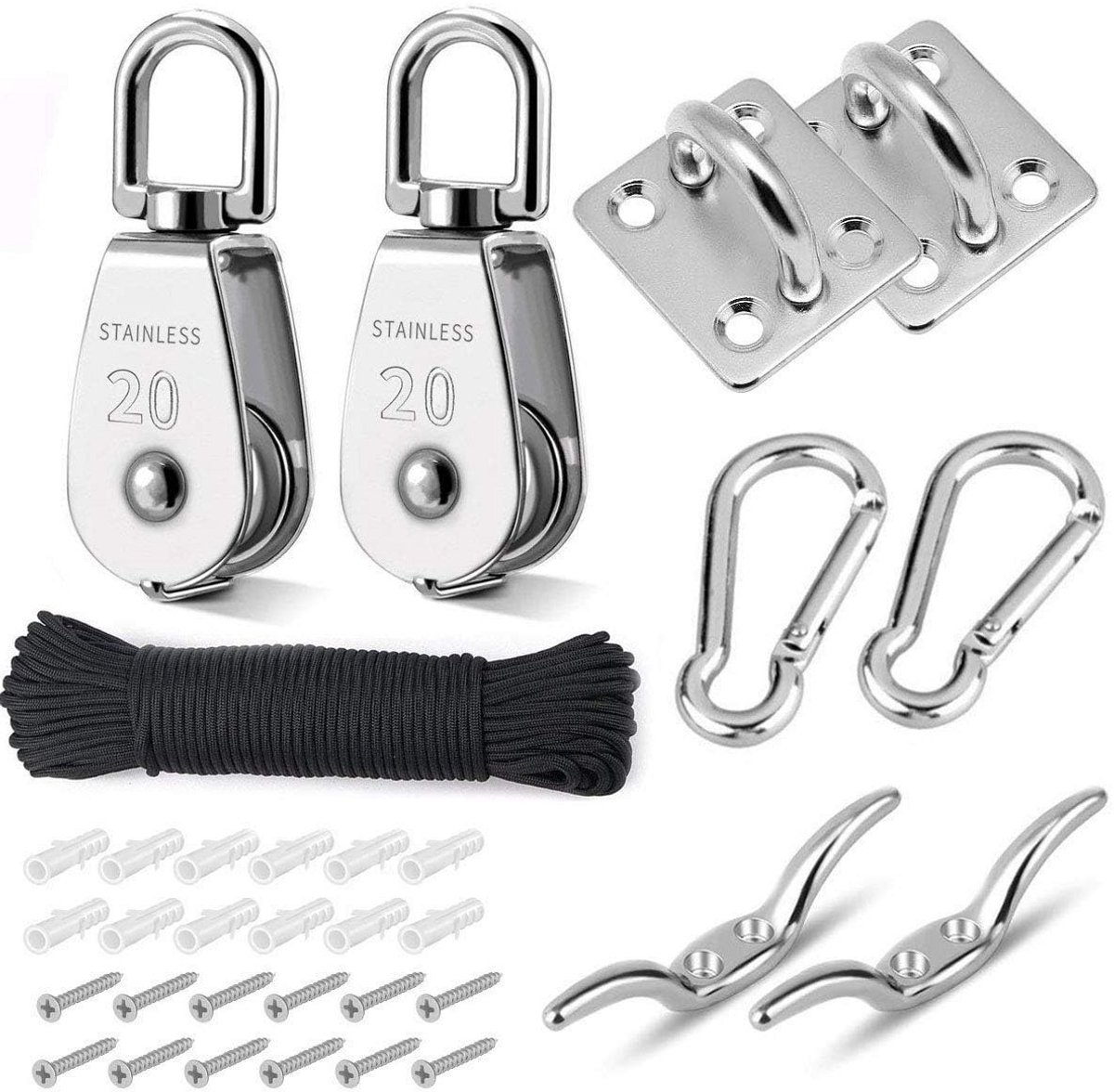 Kraan Katrol Blok M20 Draaibare Haak - 304 Roestvrij Staal met Nylon Touw