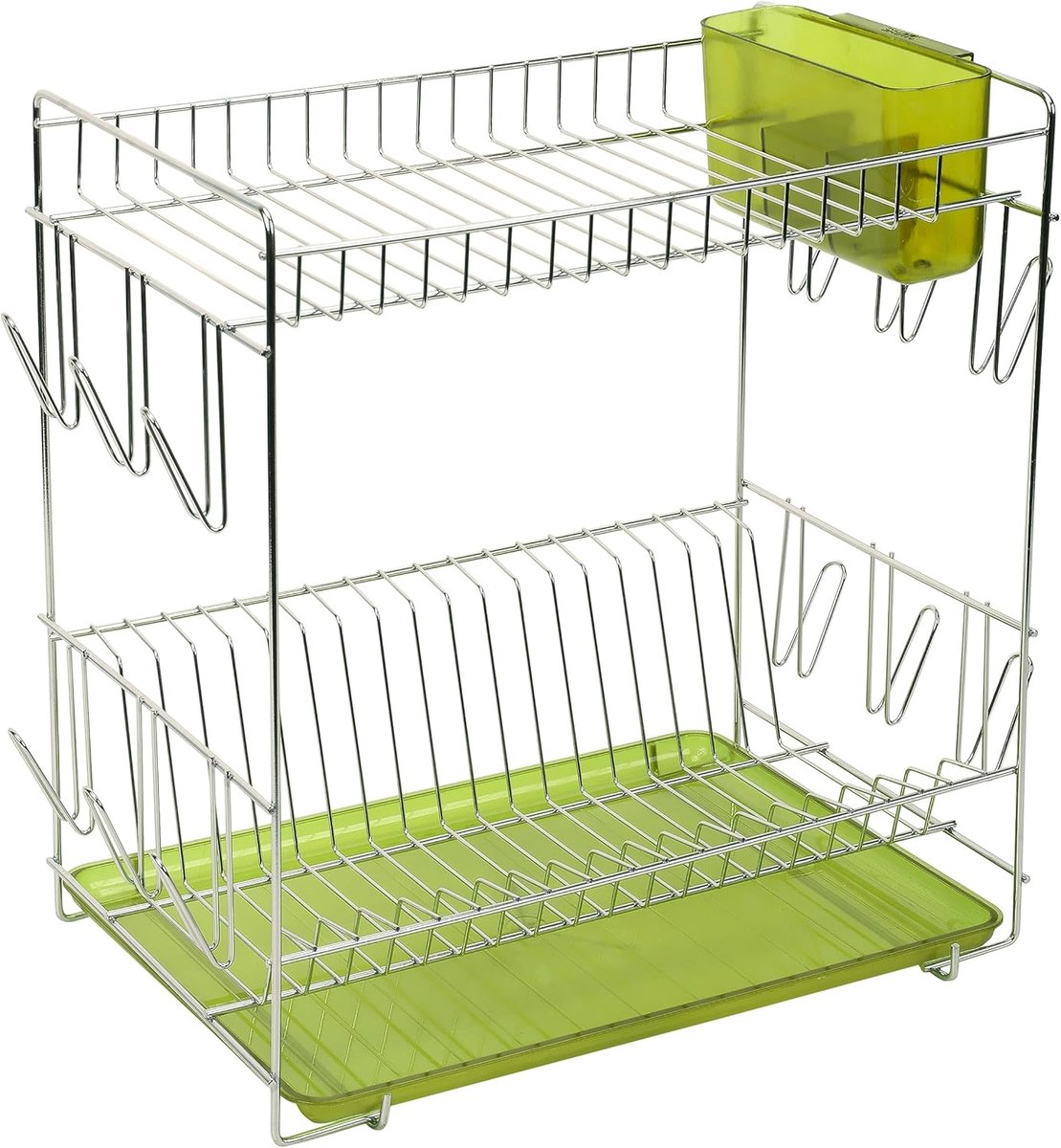 Groot roestvrijstalen afdruiprek met groen waterreservoir - 43 x 25 x 41,5 cm