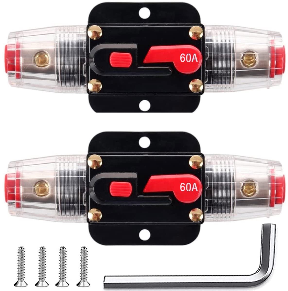 60A Inline Stroomonderbreker met Handmatige Reset voor 12V-24V DC - Bescherming voor Auto, Boot en Audio Systemen