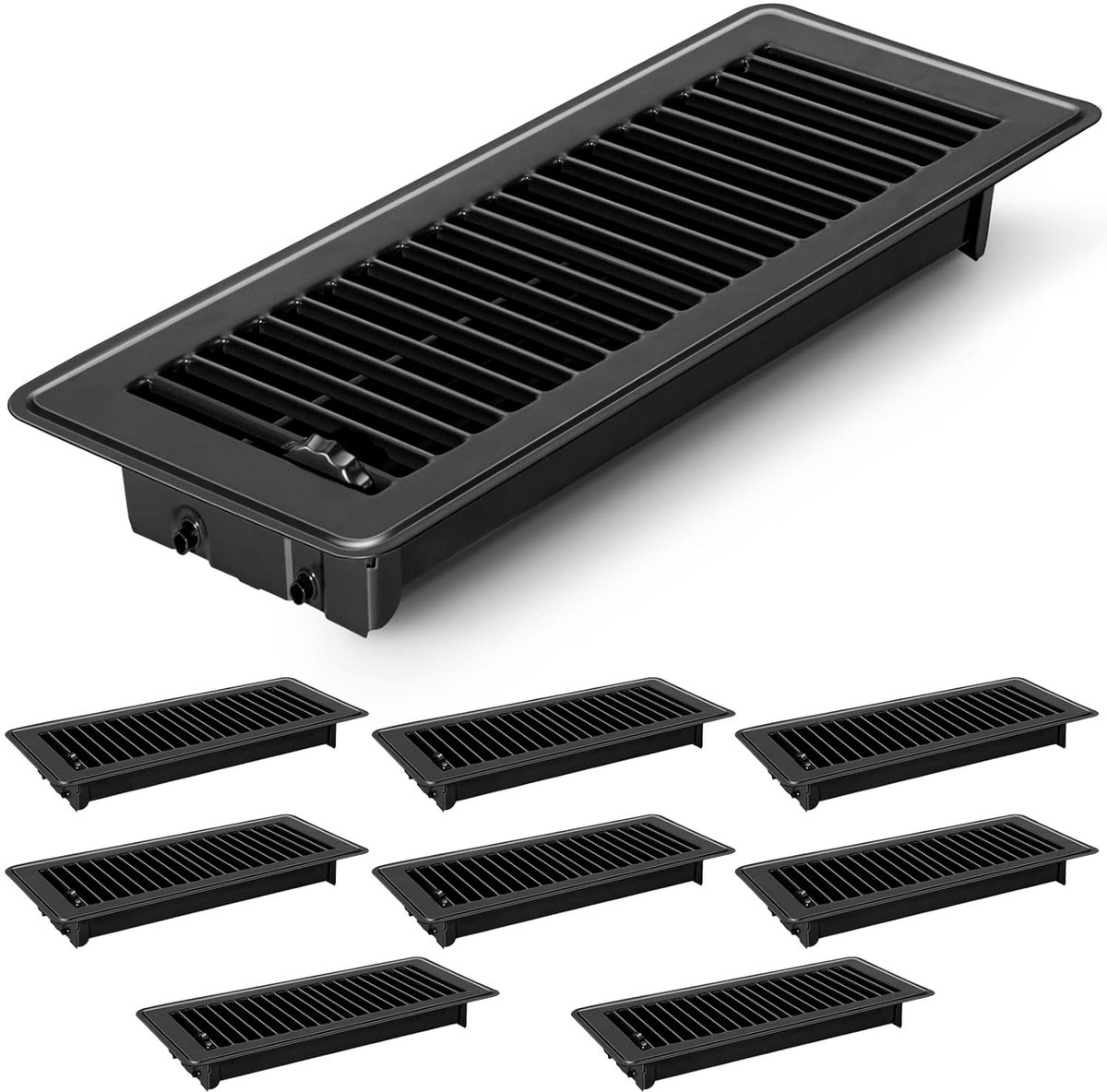 Set van 2 robuuste metalen vloerventilatieroosters met roestvrije afwerking voor thuis en kantoor - zwart (10,2 x 30,5 cm)