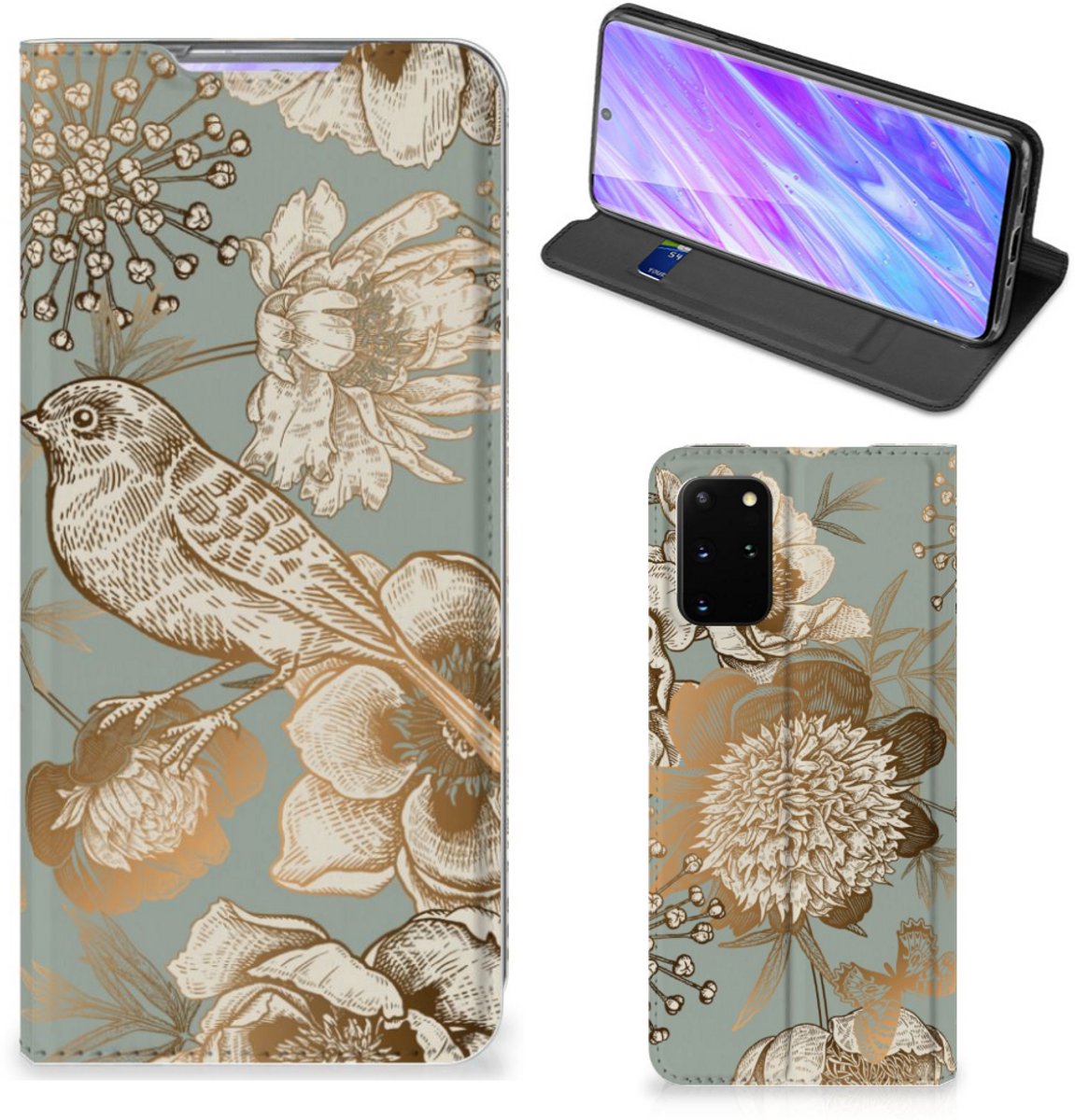 Smart Cover voor Samsung Galaxy S20 Plus Vintage Bird Flowers