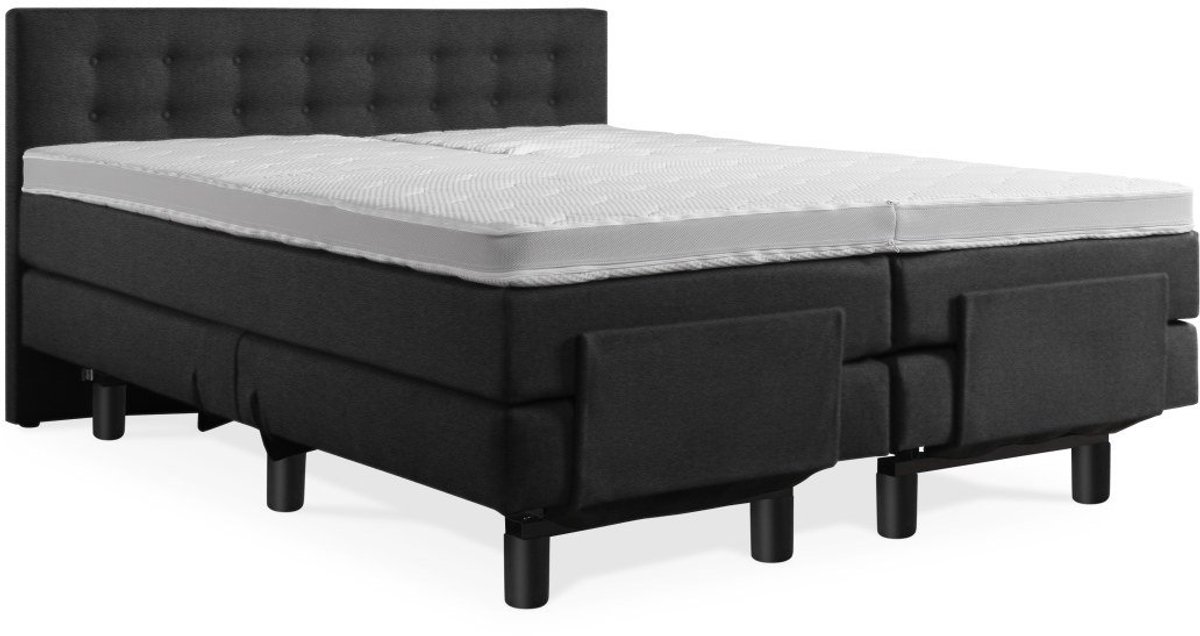 Elektrische Boxspring - Incl. Geknoopt Hoofdbord - 2-Persoons - 160x210 cm - Gitzwart lede