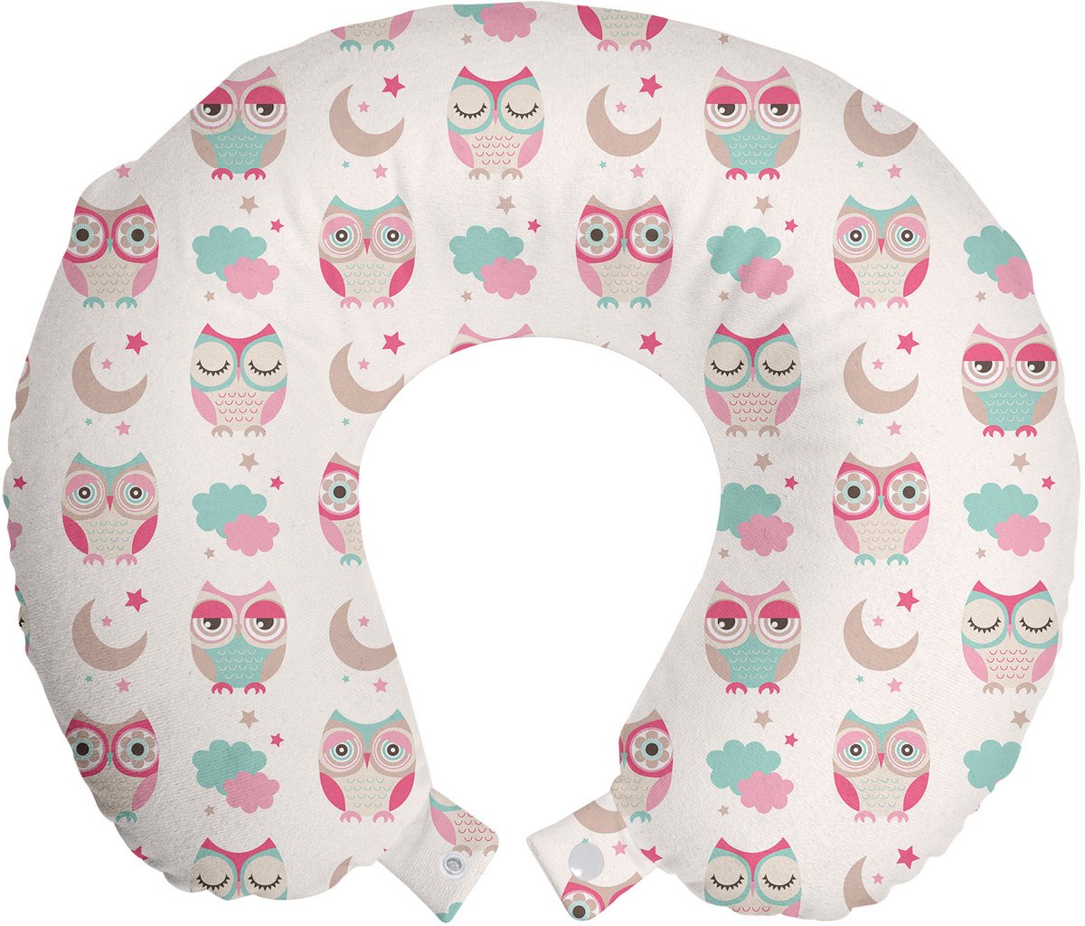 ABAKUHAUS Uil Reiskussen Neksteun, Vogel-Ster-Maan Pastel, Schuimrubber Reisaccessoire voor Vliegtuig en Auto, 30x30 cm, Amandel, Groen, Roze Tan