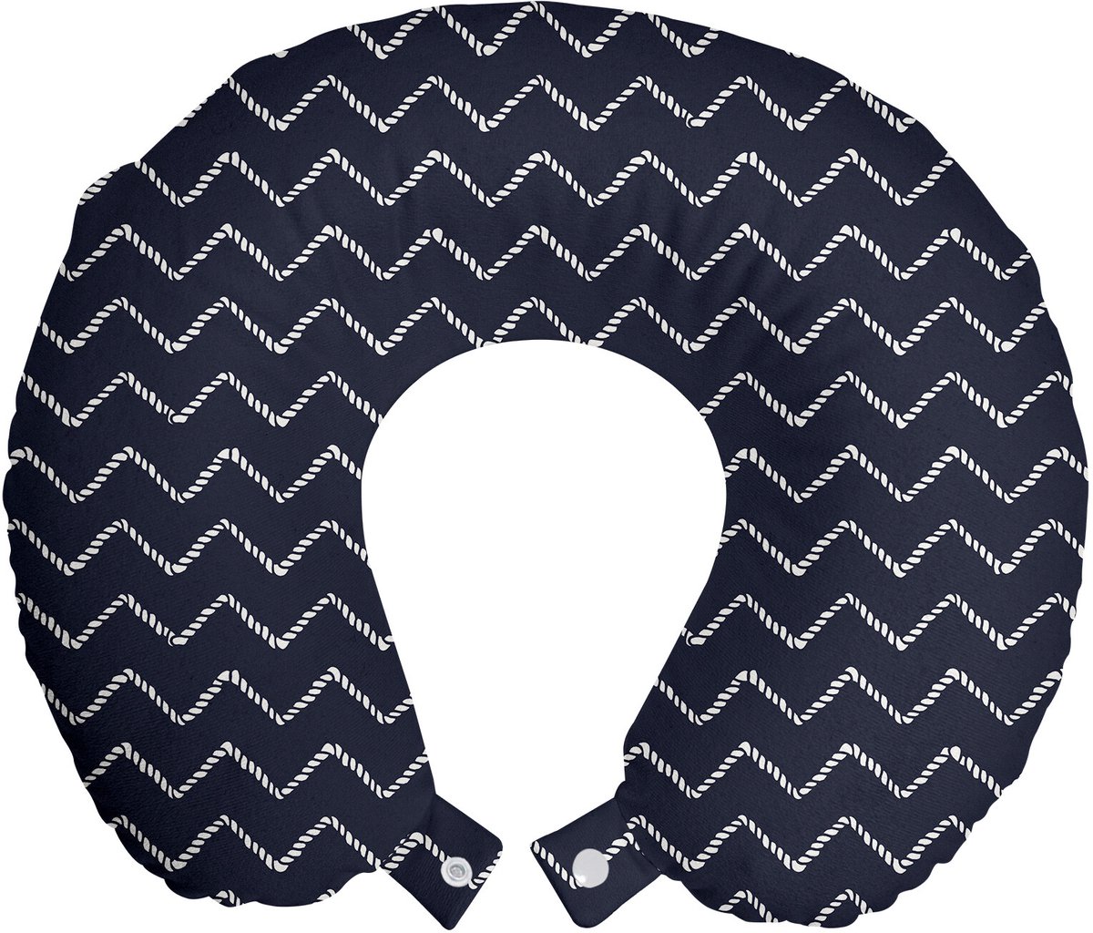 ABAKUHAUS Marineblauw reiskussen met neksteun, zigzagpatroon in chevronvorm, schuimrubberen reisaccessoire voor vliegtuig en auto, marineblauw-wit