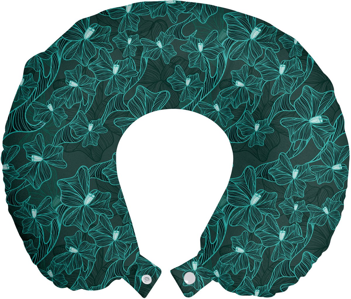 ABAKUHAUS Turquoise reiskussen met neksteun, barok geïnspireerd bladmotief, schuimrubberen reisaccessoire voor vliegtuig en auto, 30x30 cm, turquoise