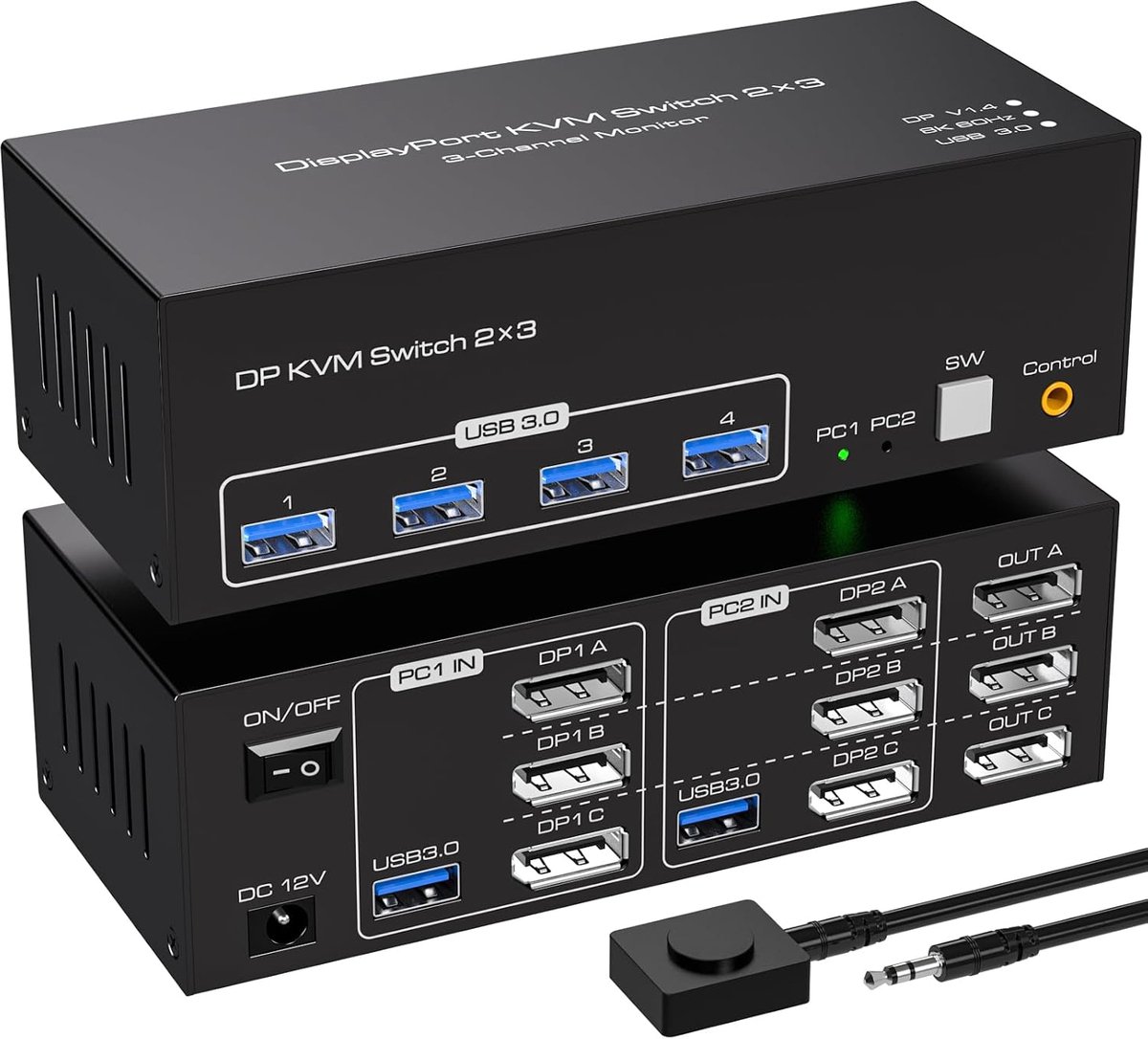 KVM Switch voor 2 Computers met 3 Monitoren en USB 3.0-ondersteuning