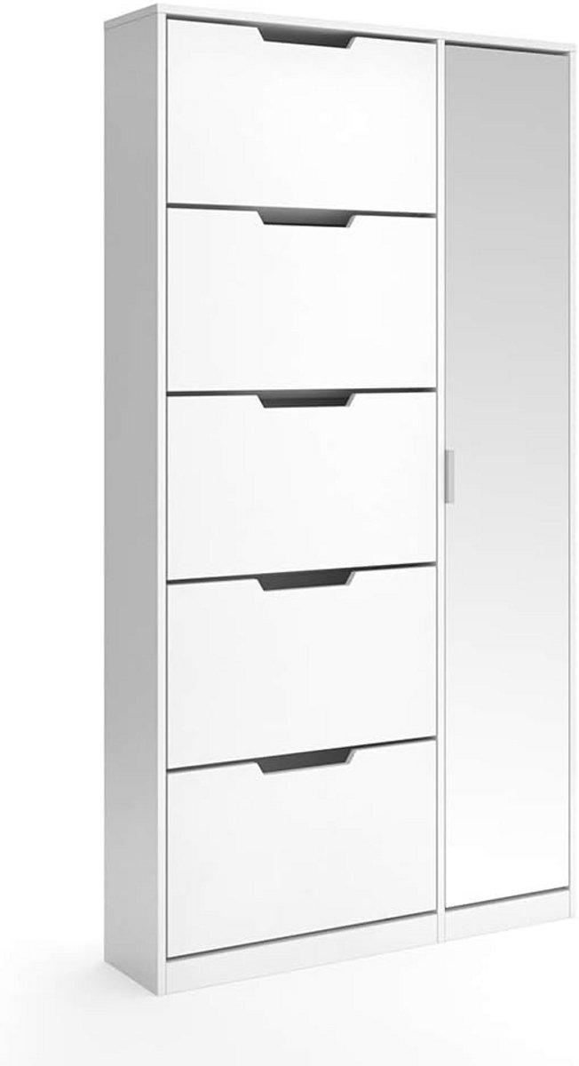 Schoenenrek met Spiegel - 5 Compartimenten en Modern Ontwerp - Wit