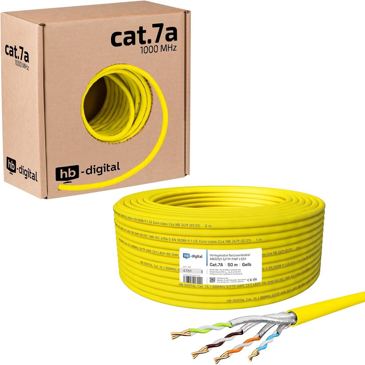 Cat.7A 50m netwerkkabel - Professionele S/FTP LSZH halogeenvrij 10Gbit 1000MHz Ethernet kabel