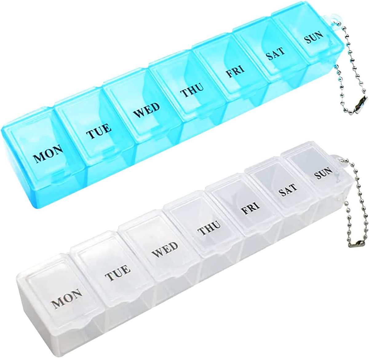 2-delige draagbare pillendoos - Reistabletdoos met 7 dagen compartimenten - medicatie supplementen vitamines levertraan - wit en blauw