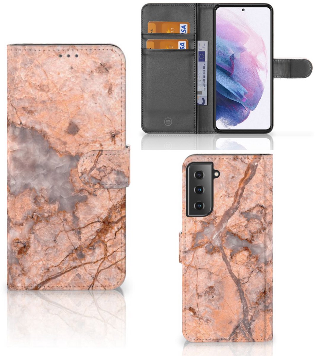 Samsung Galaxy S21 Plus Bookcase Marmer Oranje