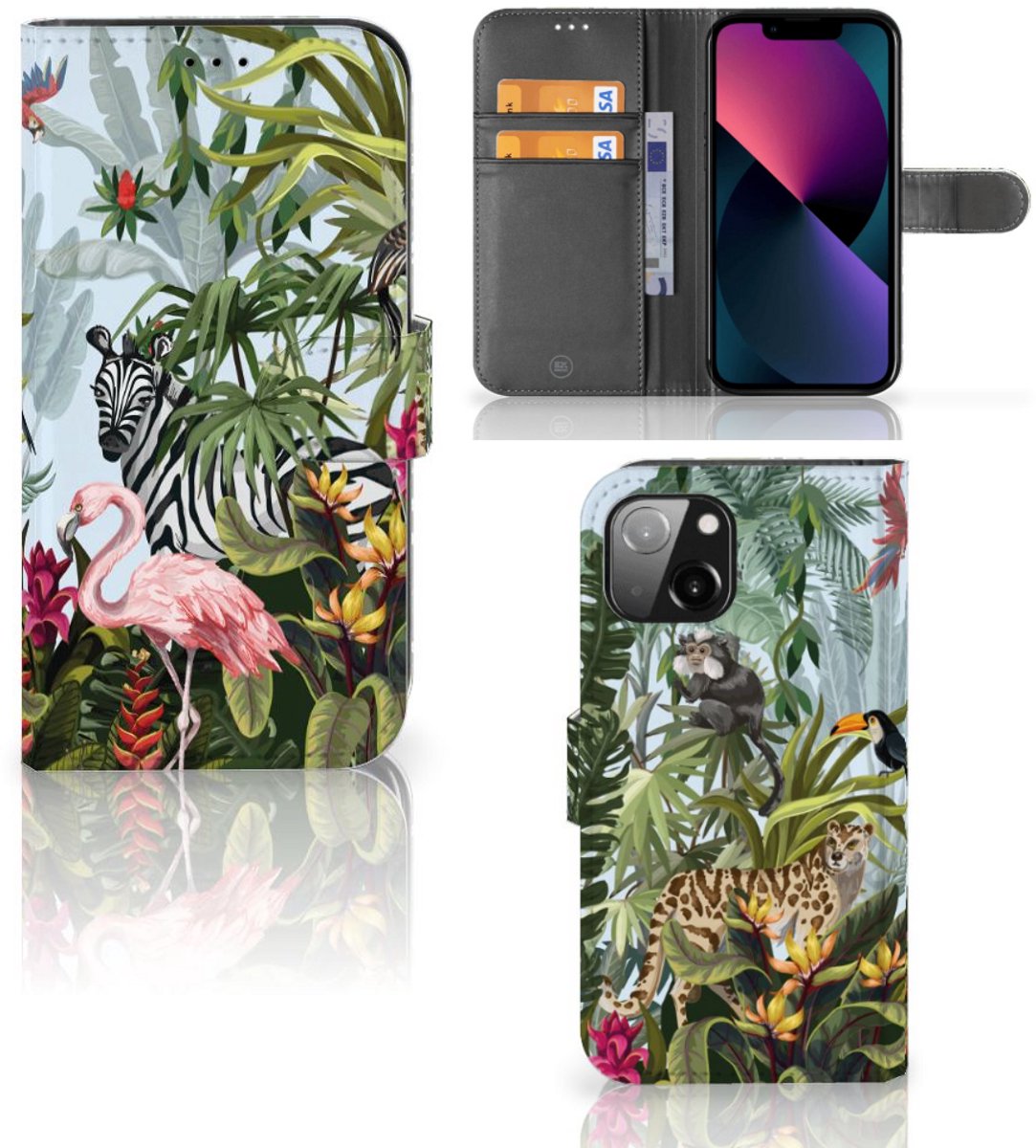 Book Case voor Telefoonhoesje met Pasjes voor Apple iPhone 13 Jungle