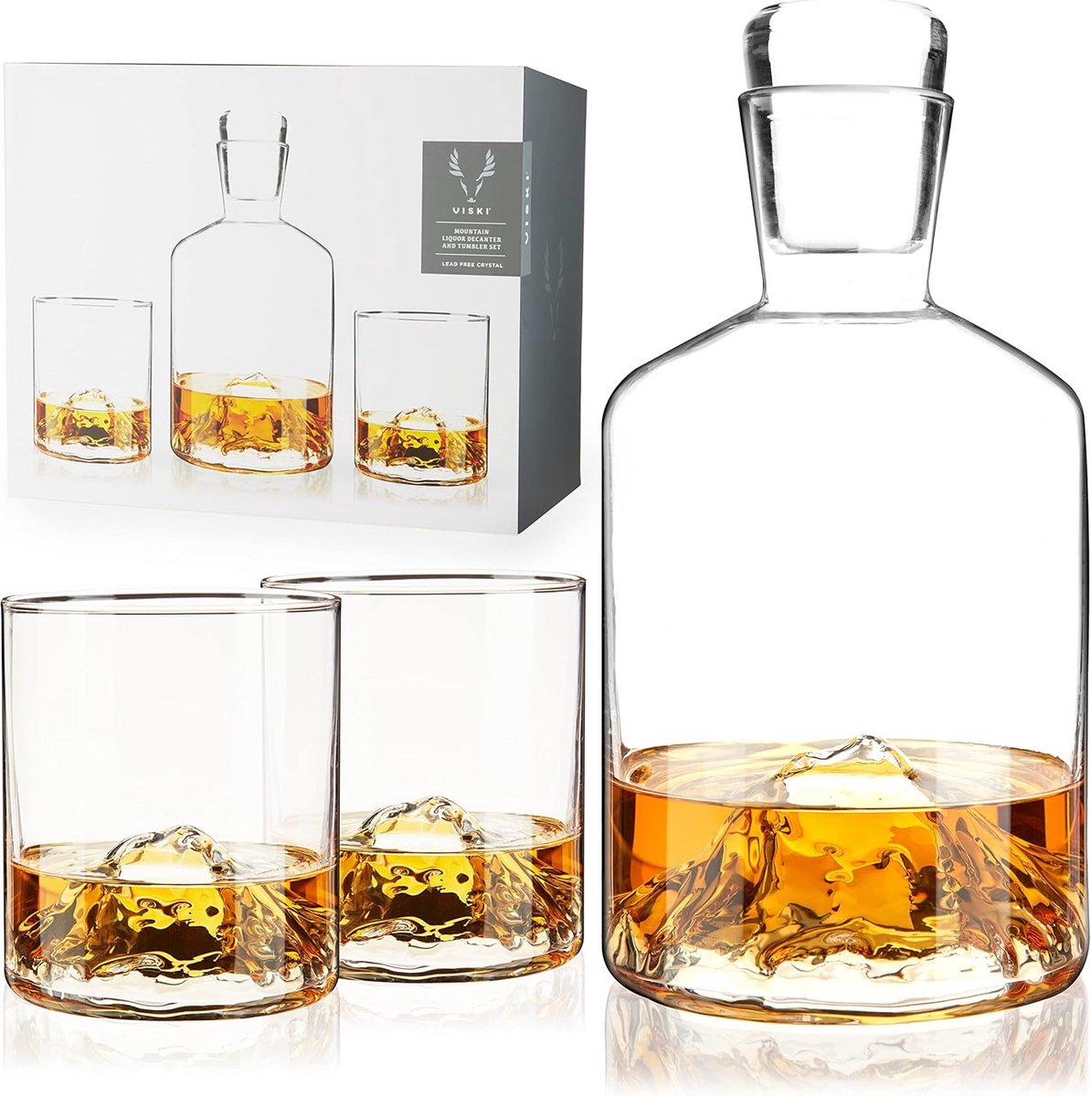 Whisky Karaf en Glazen Set Bergvorm Handgeblazen Kristal