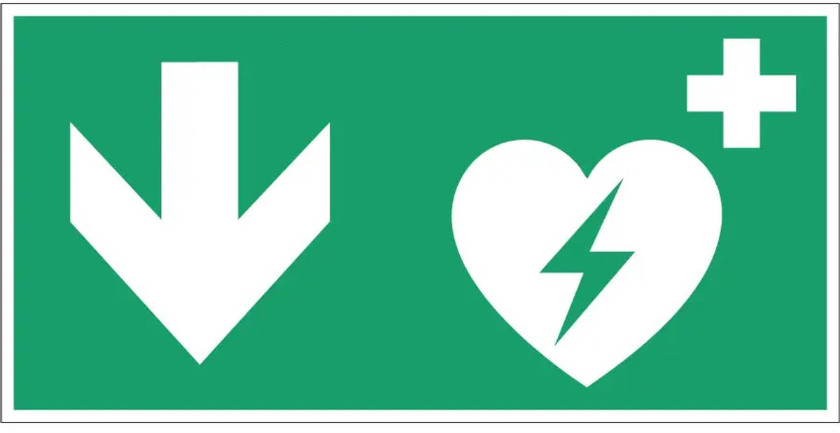 AED pijl beneden sticker - E010 | 40 x 20 cm