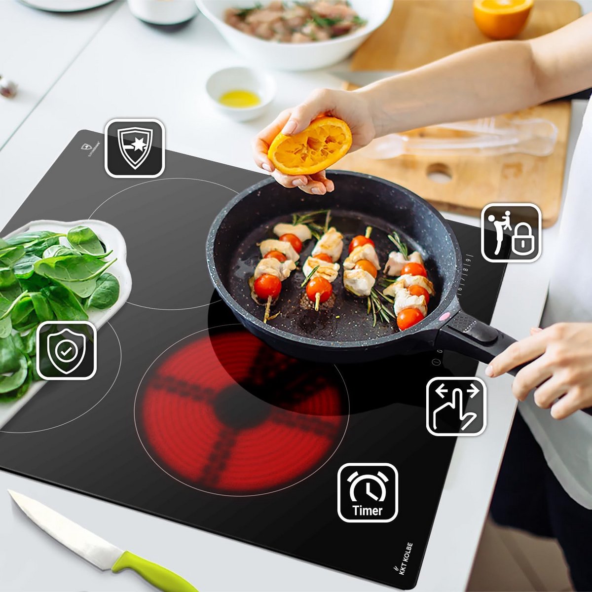 Inbouw Keramische Kookplaat 45 cm met 3 Zones en Touch Control