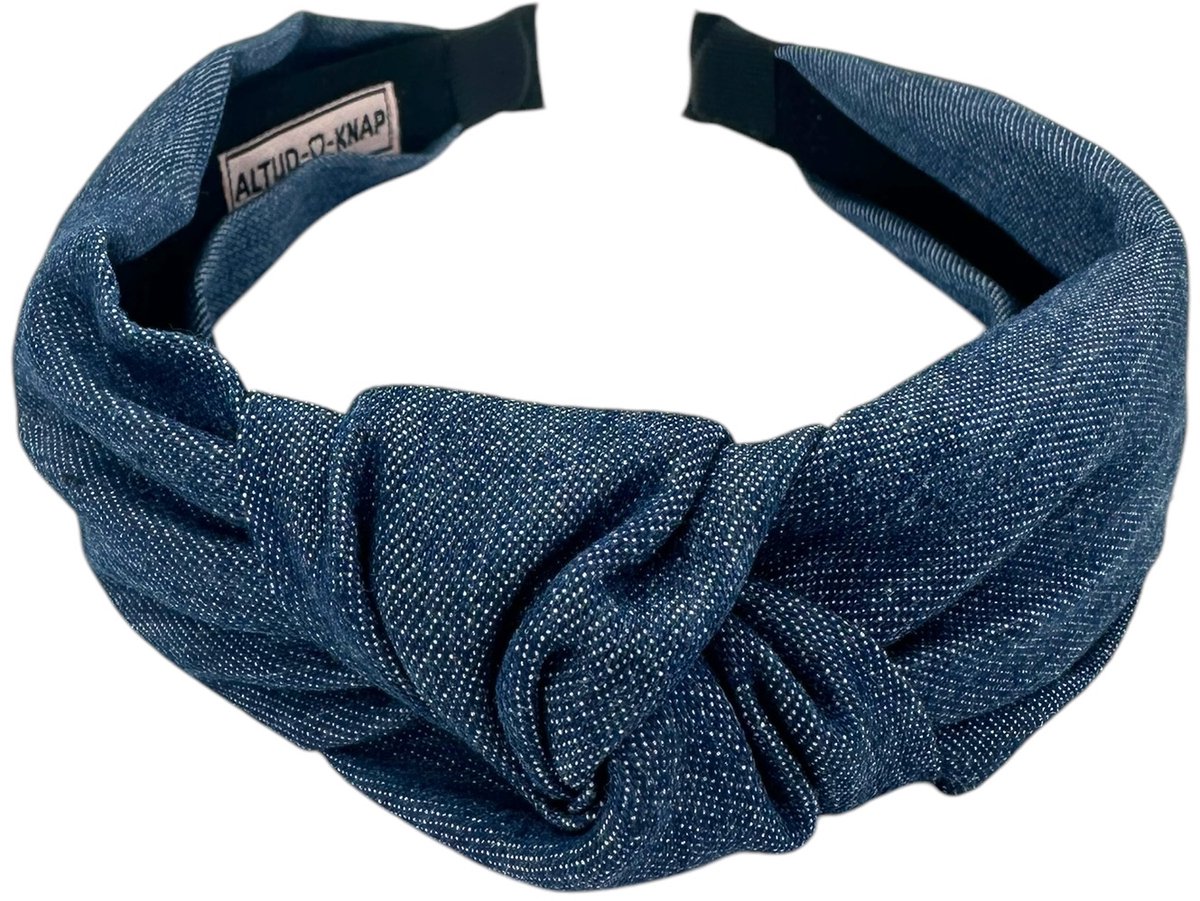 Altijd Knap - Haarband Denim met Knoop Donkerblauw - Donkerblauwe haarband van denim stof