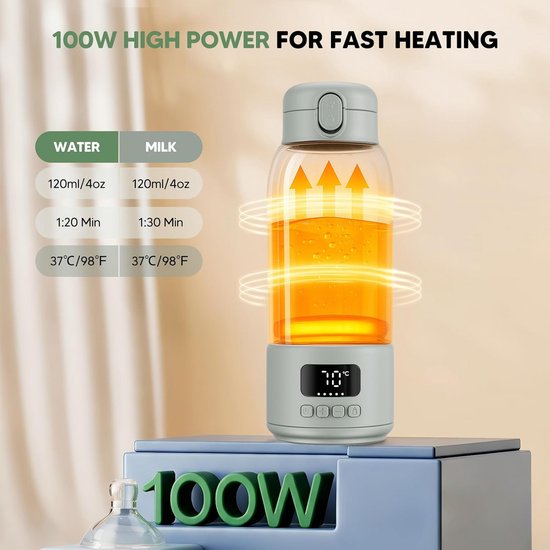 Draagbare Flessenwarmer Draadloos en Oplaadbaar voor Onderweg — afbeelding 4