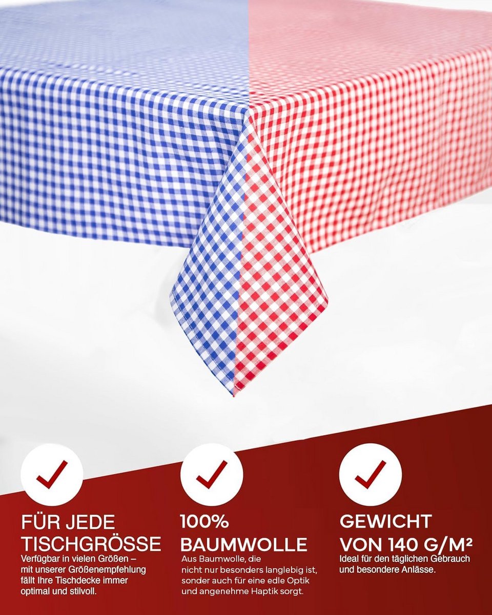 Geruite Tafelloper 40x200 cm Rood-Wit Katoen Klassiek Landelijk