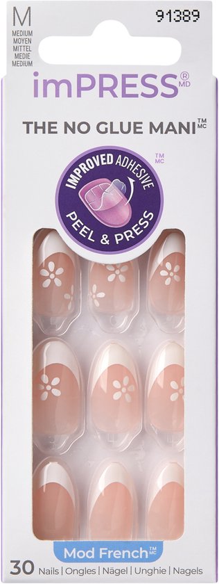 imPRESS Amandel Nagels - Modern Franse Fearless Kiss - Zelfklevend, M