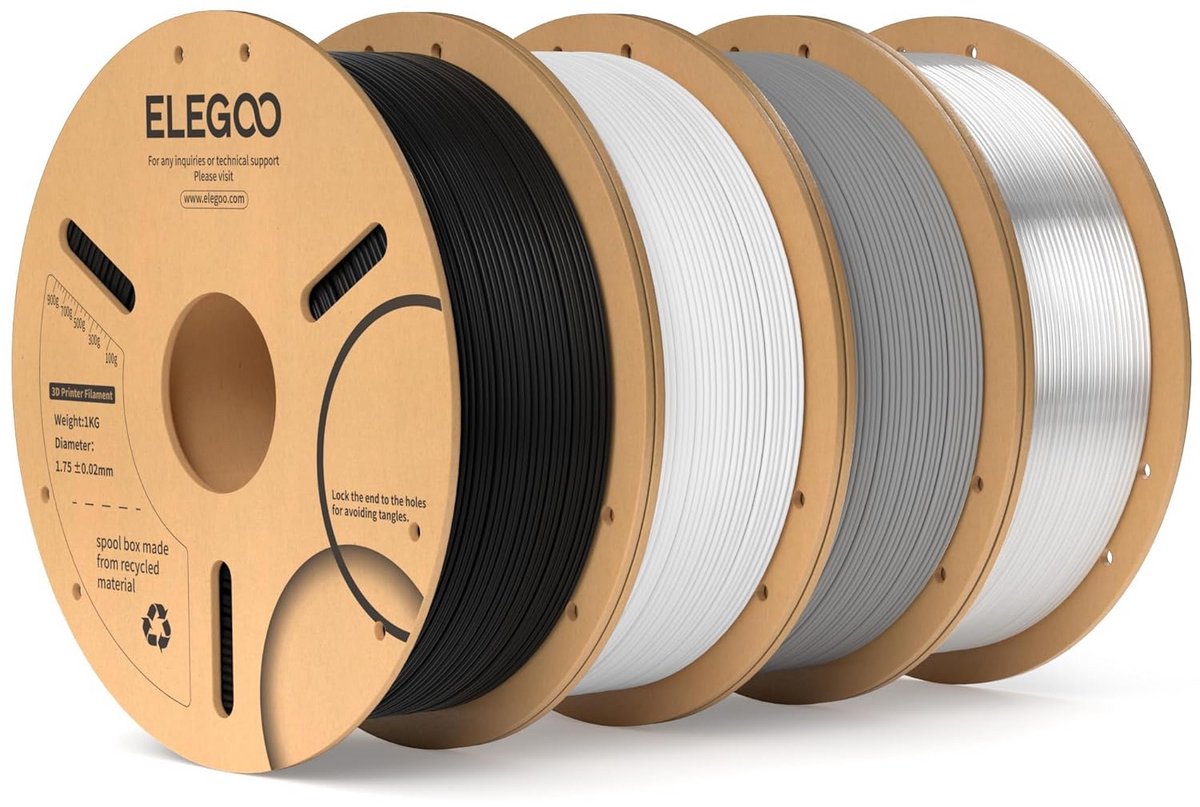 PLA Filament 1.75 mm Set voor 3D Printer, Zwart Wit Grijs Transparant, 4 kg