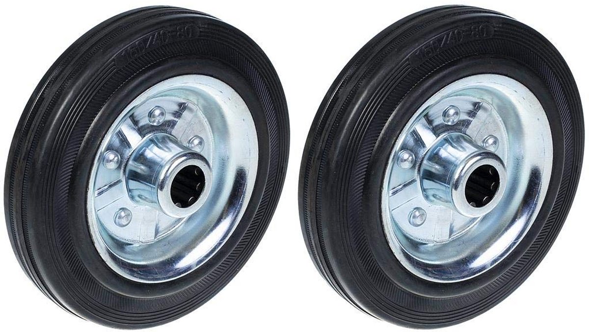 Set van 2 Zware Steunwielen voor Karren en Trolleys 160mm Rubber