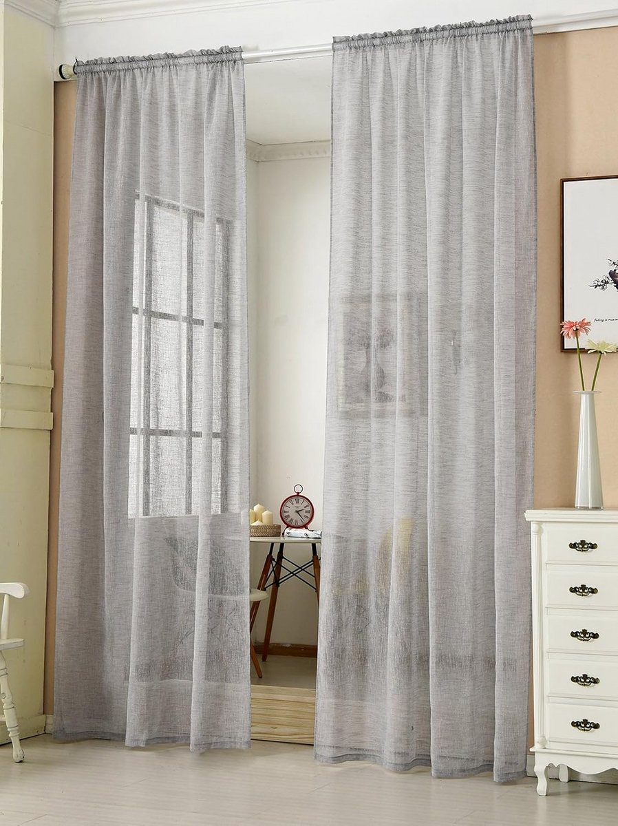 Set van 2 Doorzichtige Gordijnen in Linnenlook met Plisséstroken - Woonkamer en Slaapkamer