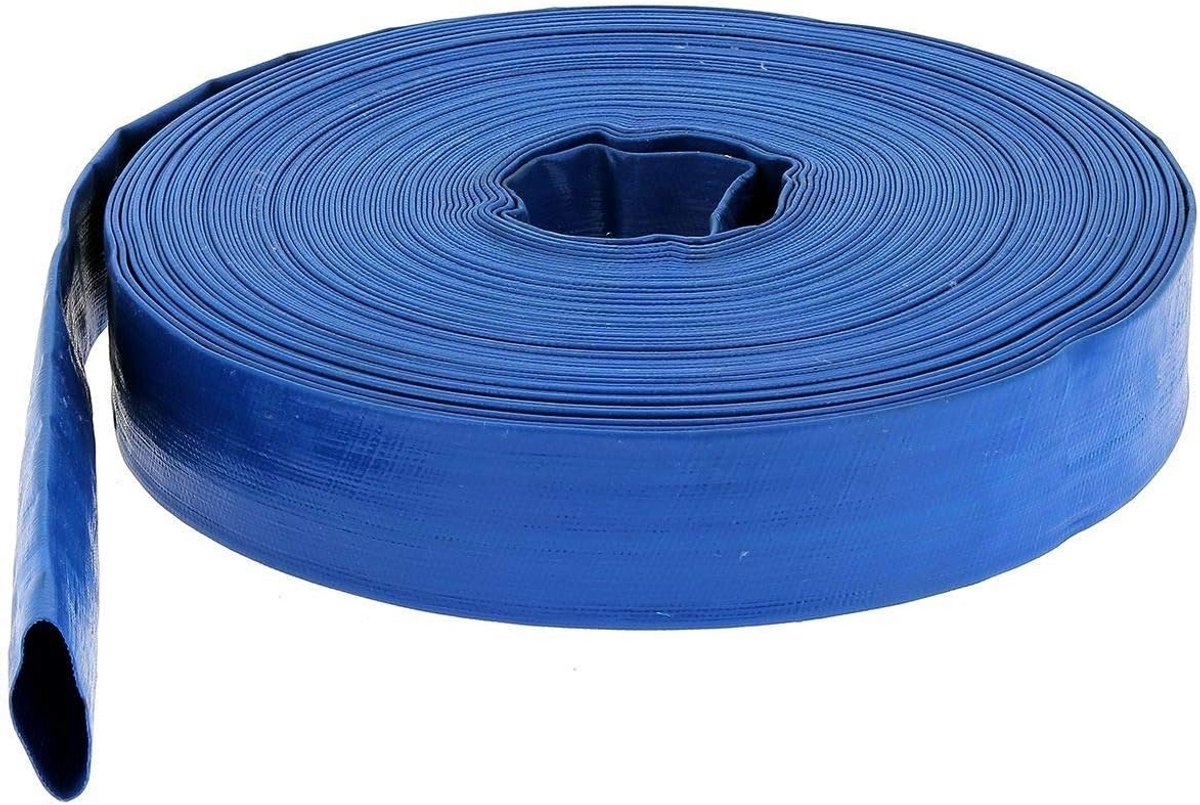 Platte Afvoerslang 38mm (1 1/2 Inch) Blauw - 25 Meter Flexibele Rubber Slang