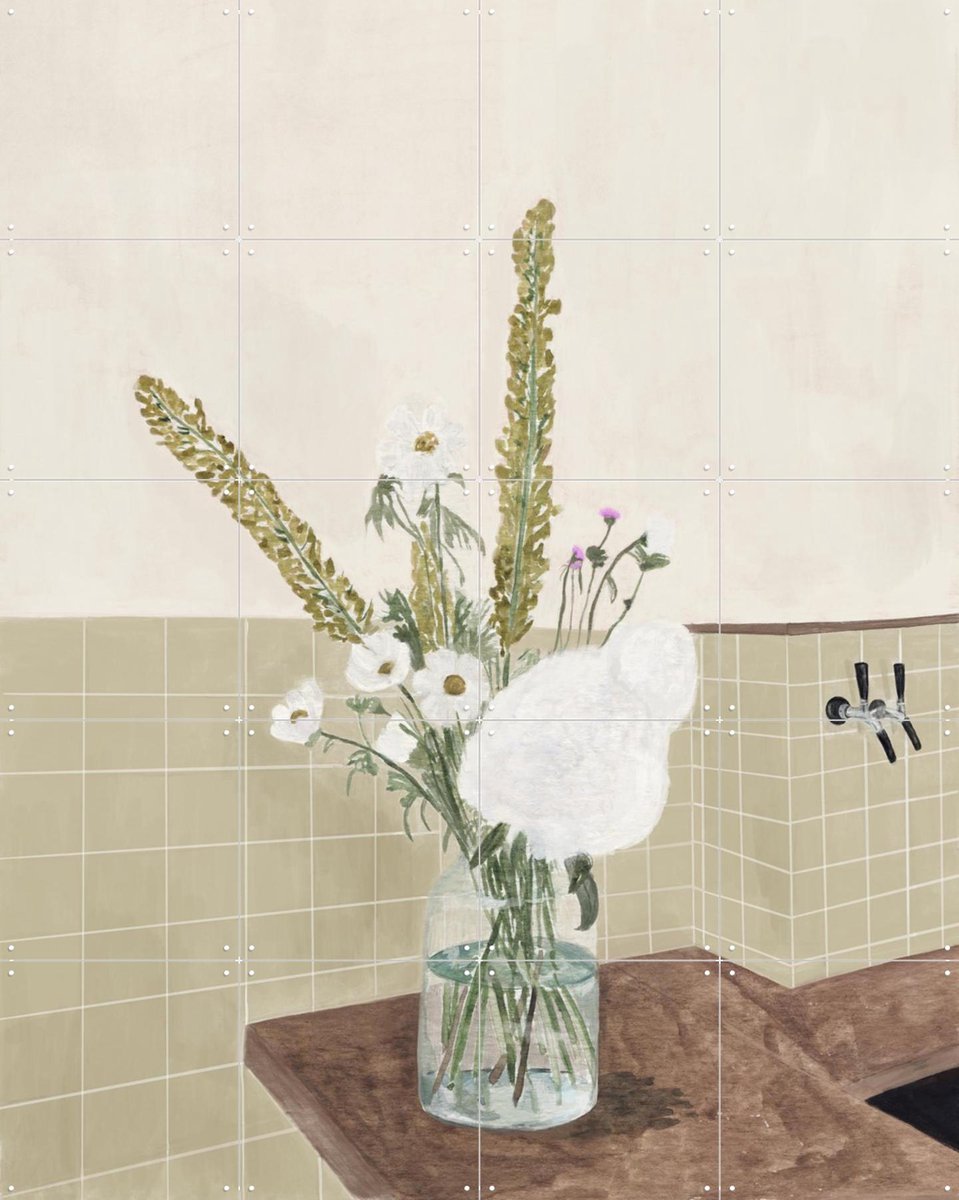 IXXI Vase with Flowers, Isabelle Vandeplassche - 80 x 100 cm - Gratis ophangtool - Grote wanddecoratie en posters - Aquarel, Illustraties, Woonkamer