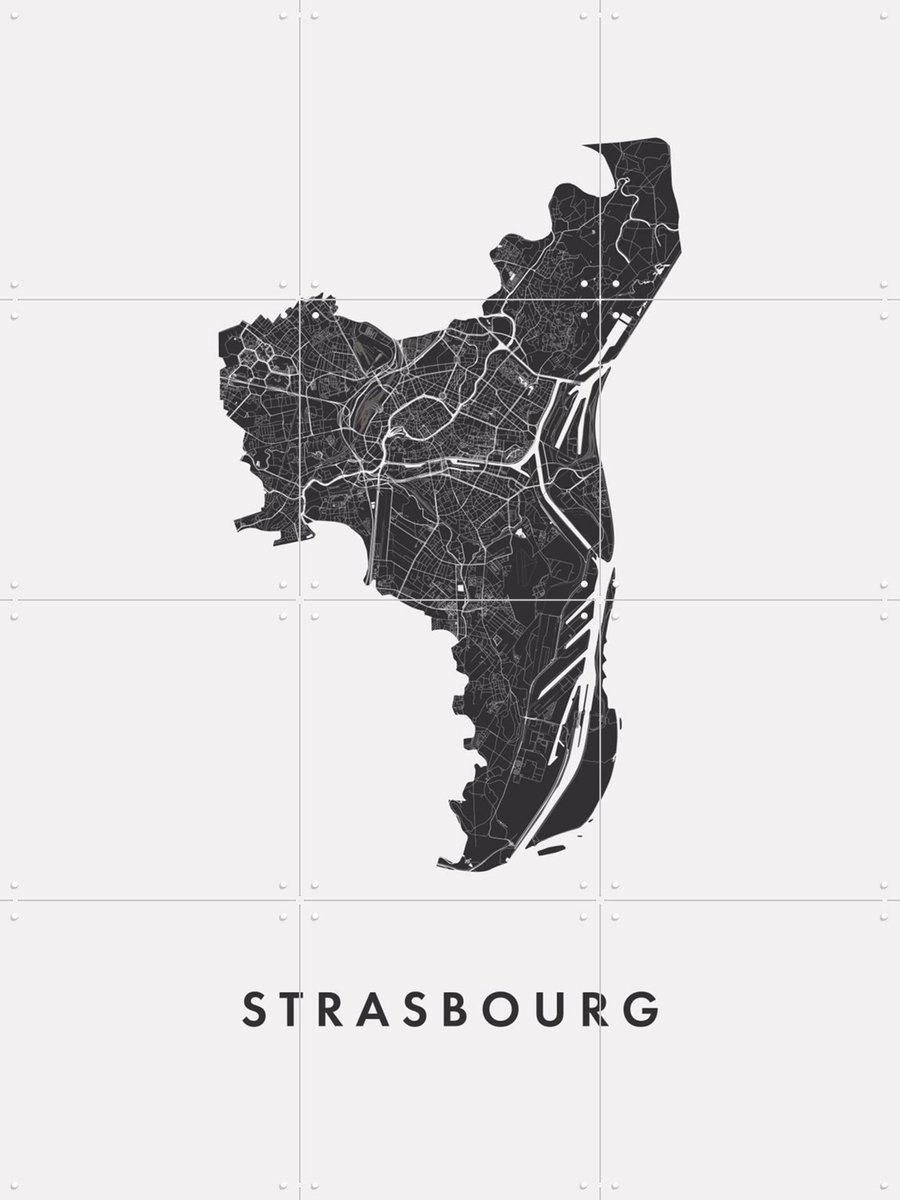 IXXI Strasbourg City Map, Kunst in Kaart - 60 x 80 cm - Gratis ophangtool - Grote wanddecoratie en posters - Minimalisme, Line art, Grafisch Ontwerp