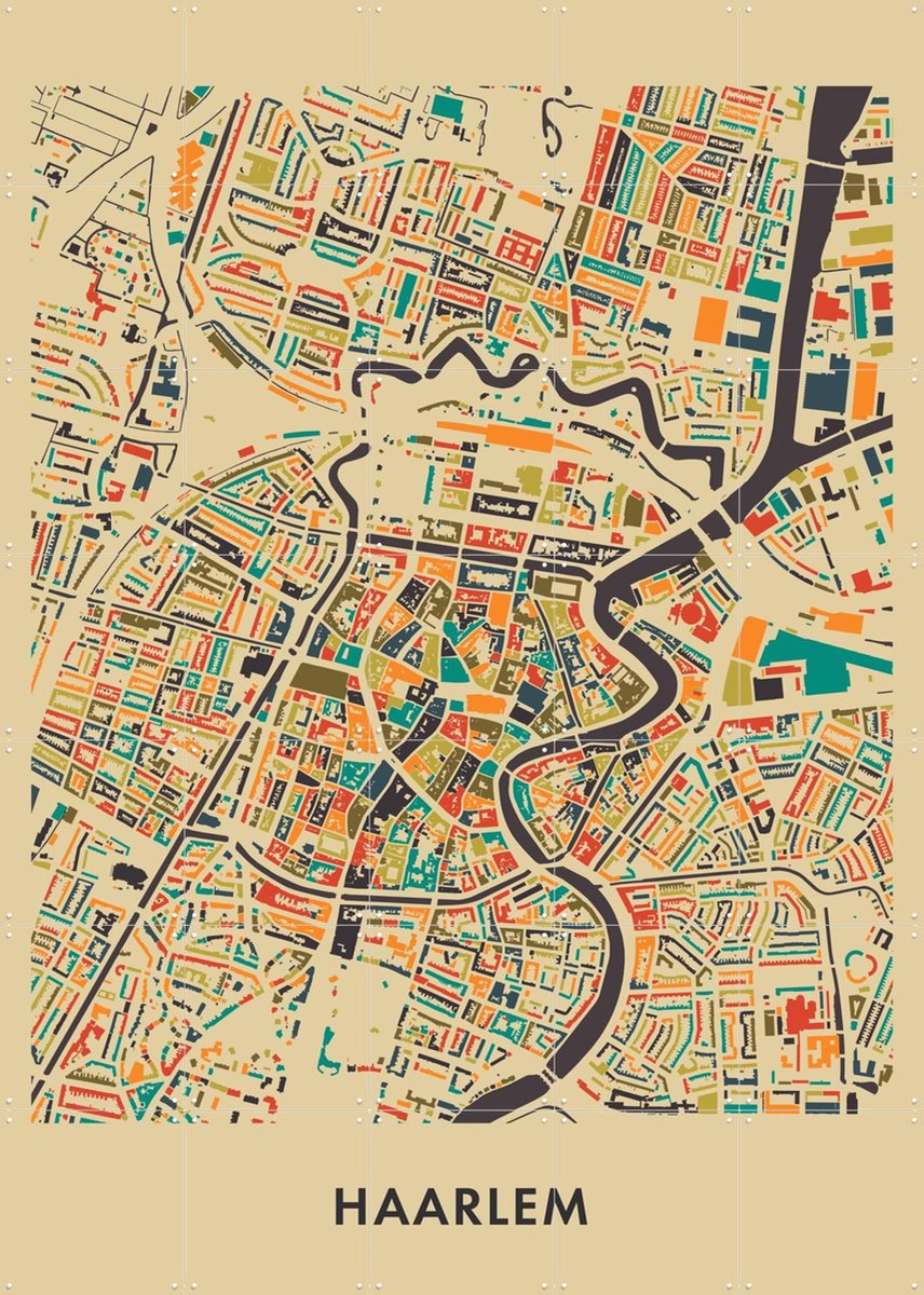 IXXI Haarlem Mosaic Map, Kunst in Kaart - 100 x 140 cm - Gratis ophangtool - Grote wanddecoratie en posters - Illustraties, Grafisch Ontwerp, Digitale