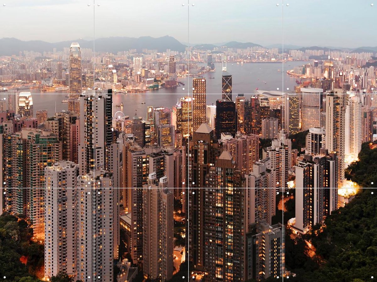 IXXI HongKong Skyline, Claire Droppert - 80 x 60 cm - Gratis ophangtool - Grote wanddecoratie en posters - Fotografie, Realisme, Studeerkamer