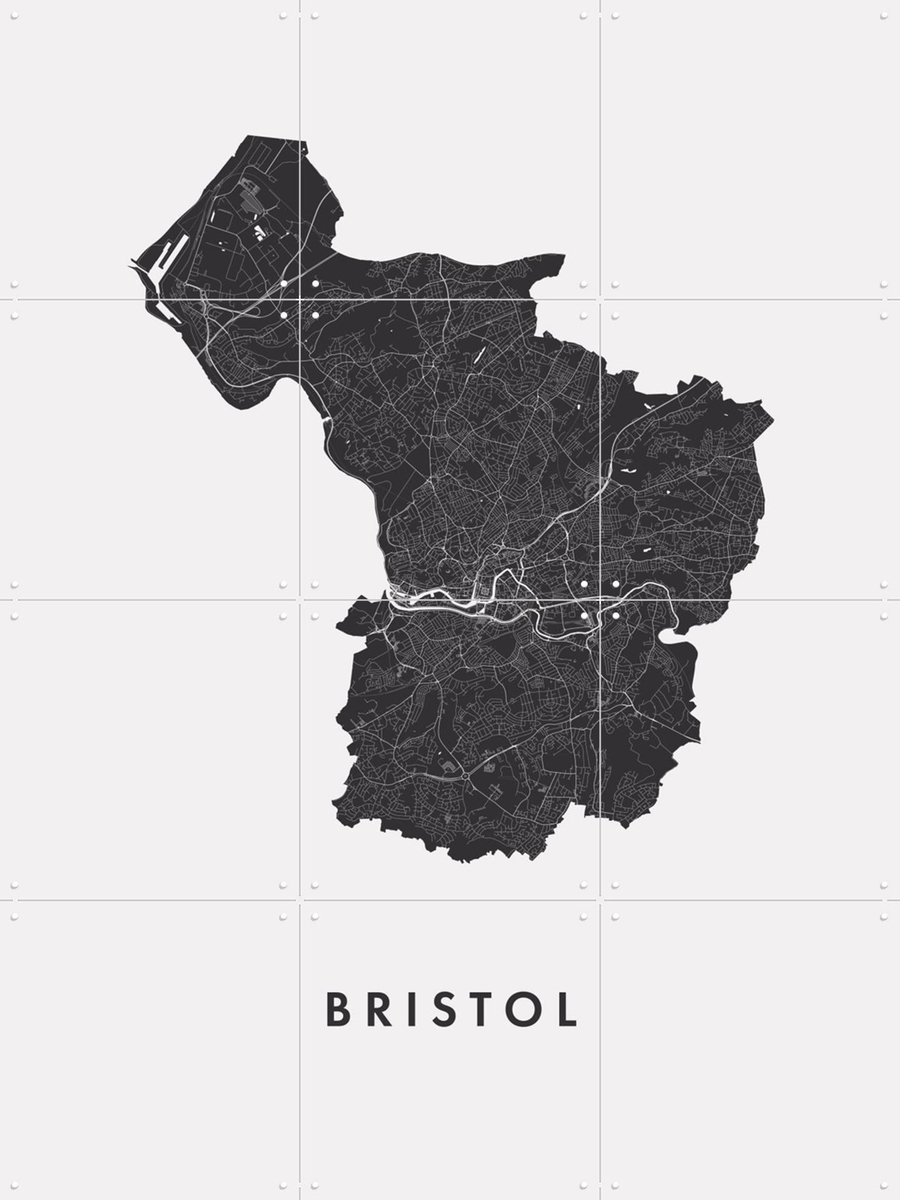 IXXI Bristol City Map, Kunst in Kaart - 60 x 80 cm - Gratis ophangtool - Grote wanddecoratie en posters - Abstract, Line art, Minimalisme, Grafisch
