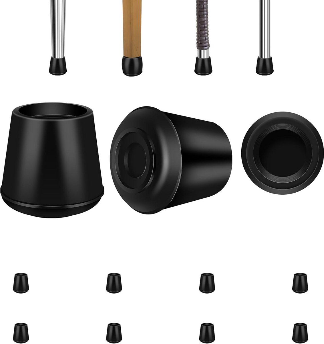 8x Ronde Rubber Doppen voor Meubelpoten - Kleine Zwarte Pootdoppen voor Bescherming
