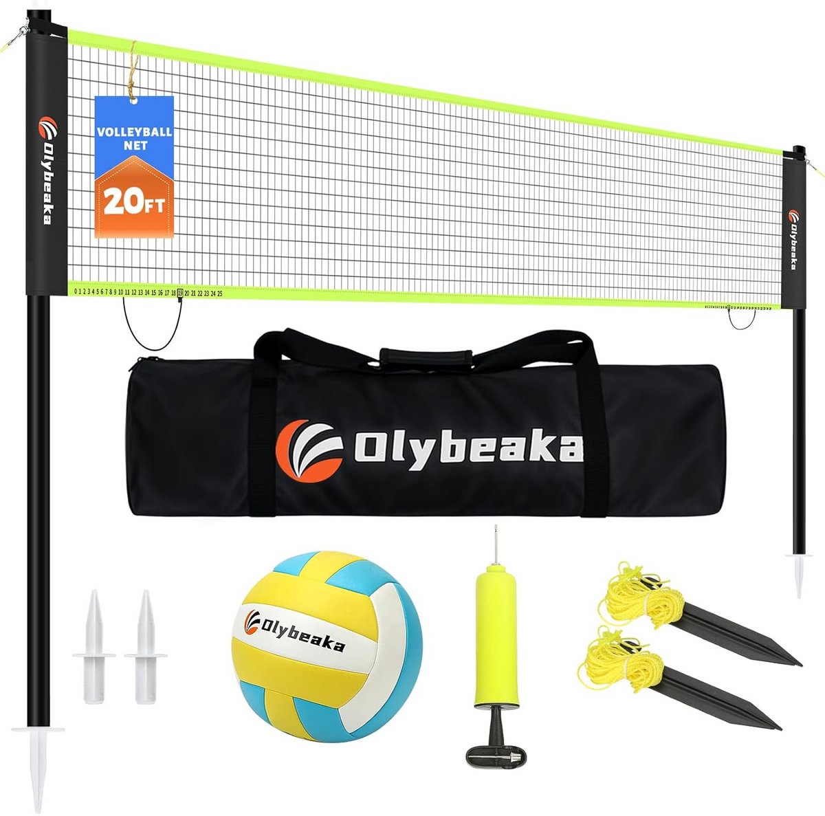 Draagbare Volleybalnet Set voor Tuin en Strand - Inclusief Palen, Grenslijn en Tas