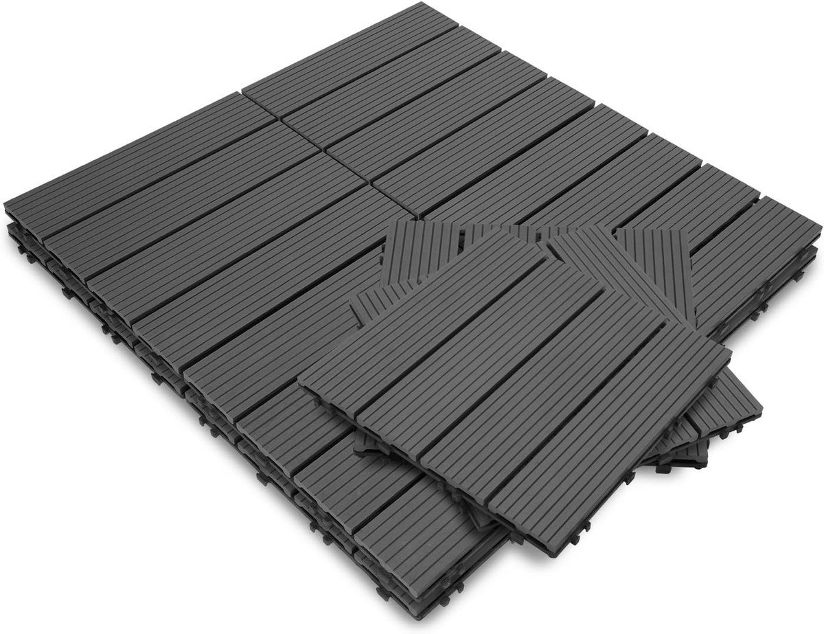 WPC Terrastegels Kliksysteem 1m² Antraciet - Vloertegels voor Balkon en Terras