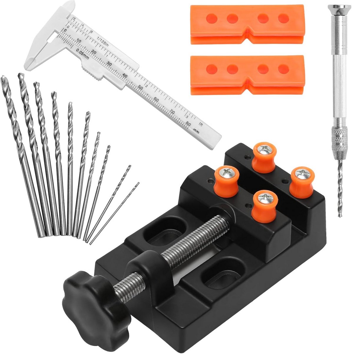 Set van 10 Handboorbits en Verstelbare Mini-Hobby Boorpersvis voor Precisiewerk