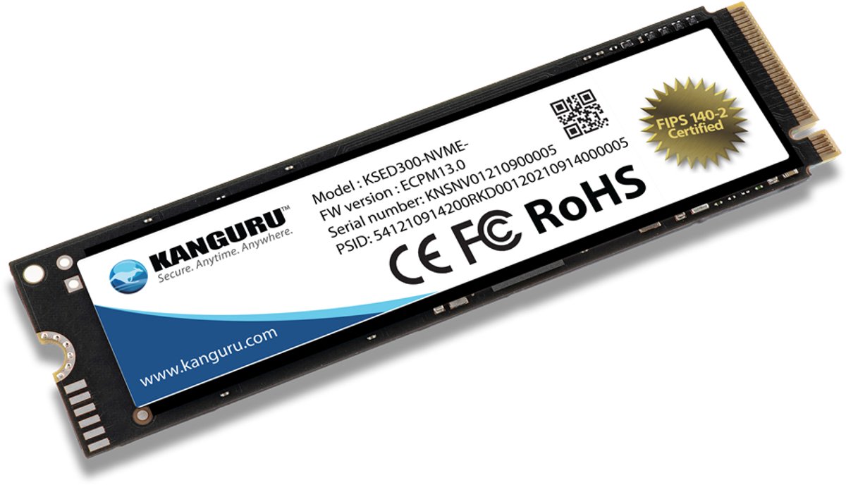 Kanguru – Defender SED300 – 1 TB – FIPS 140-2 – M.2 NVMe – Self-Encrypting SSD – Opal Compliant - Zwart