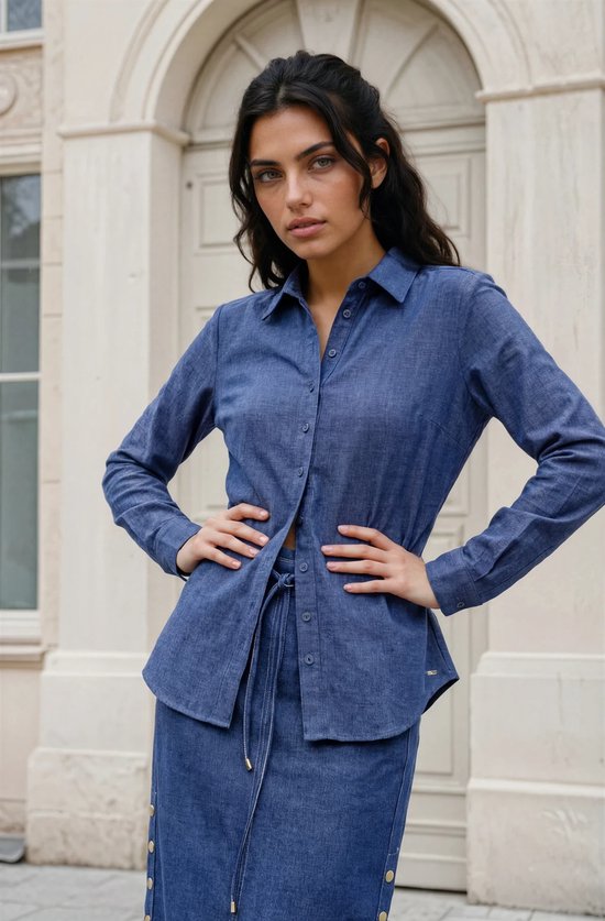 Women's Denim Shirt Tunic Long Sleeve Elegant Blouse Buttons Shirt Blouse Basic Shirt Blouse with Button Closure Spring Linen Blouse V-Neck Button Down Blouse Denim Shirts Casual