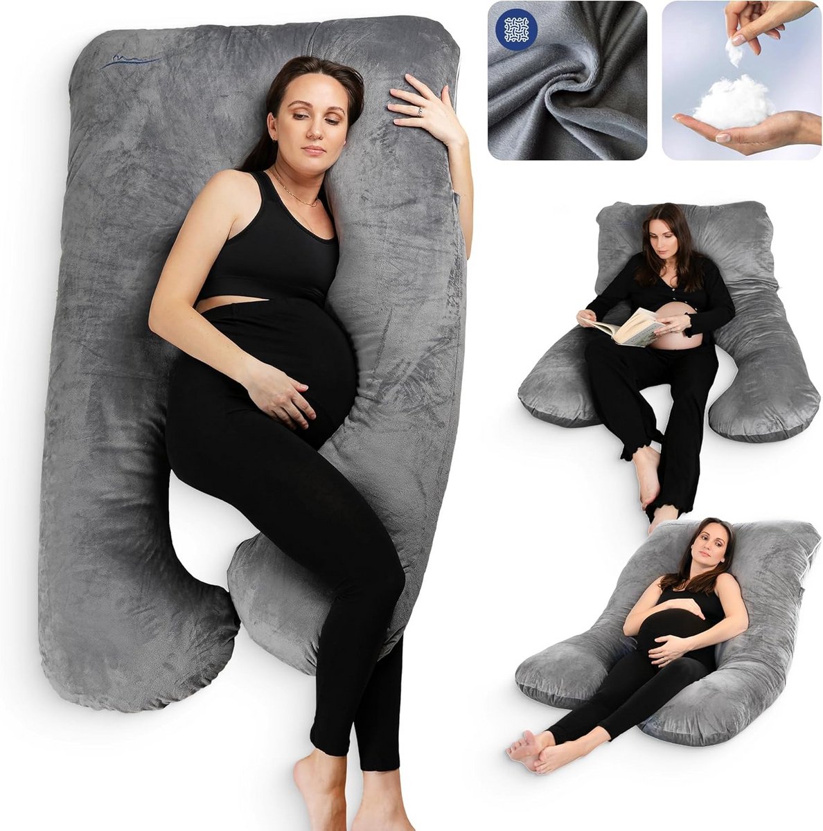 XXL Zwangerschapskussen met Memory Foam voor Rug- en Buikondersteuning bij Slapen