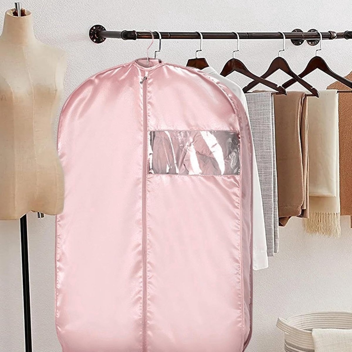 Dubbellaagse stofhoes, ophangmodel, lang, Geschikt voor thuisgebruik, 150*58 cm - Roze