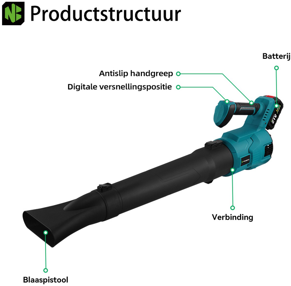 NewBeny Accu Bladblazer - 288 km/u Elektrische Bladblazer - 6 versnellingen - Borsteloze motor - met 2x accu's - voor Tuinonderhoud, Oprit, Bladeren, Stof en Sneeuw – foto 6