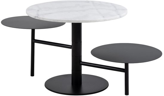 Table de salon Lahti - avec fonction pivotante - marbre blanc/noir - Actona - Tables basses en marbre - Blanc - Marbre|Acier - Tables basses en marbre