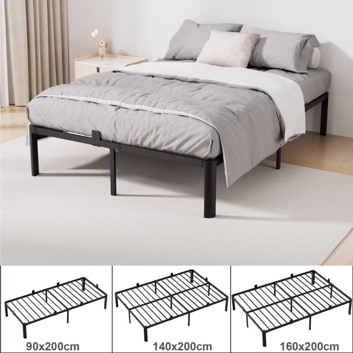 Sofetiy® Heavy Duty Metalen Bedframe - 160x200 cm - Tweepersoonsbed - Met Lattenbodem - Grote Opbergruimte - Voor 2 personen - Stevig - Stil - Anti Slip -Draagkracht 600 kg