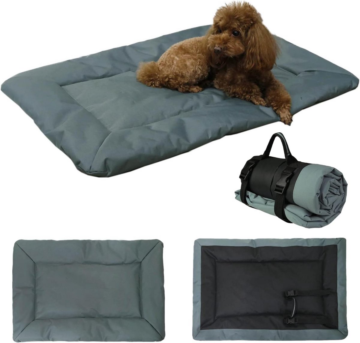 Allecto Plus - Hondenbed voor reizen en camping | Opvouwbare, waterdichte hondenmat voor outdoor gebruik | Grote reisdeken voor huisdieren | Grijs | 90 x 60 cm