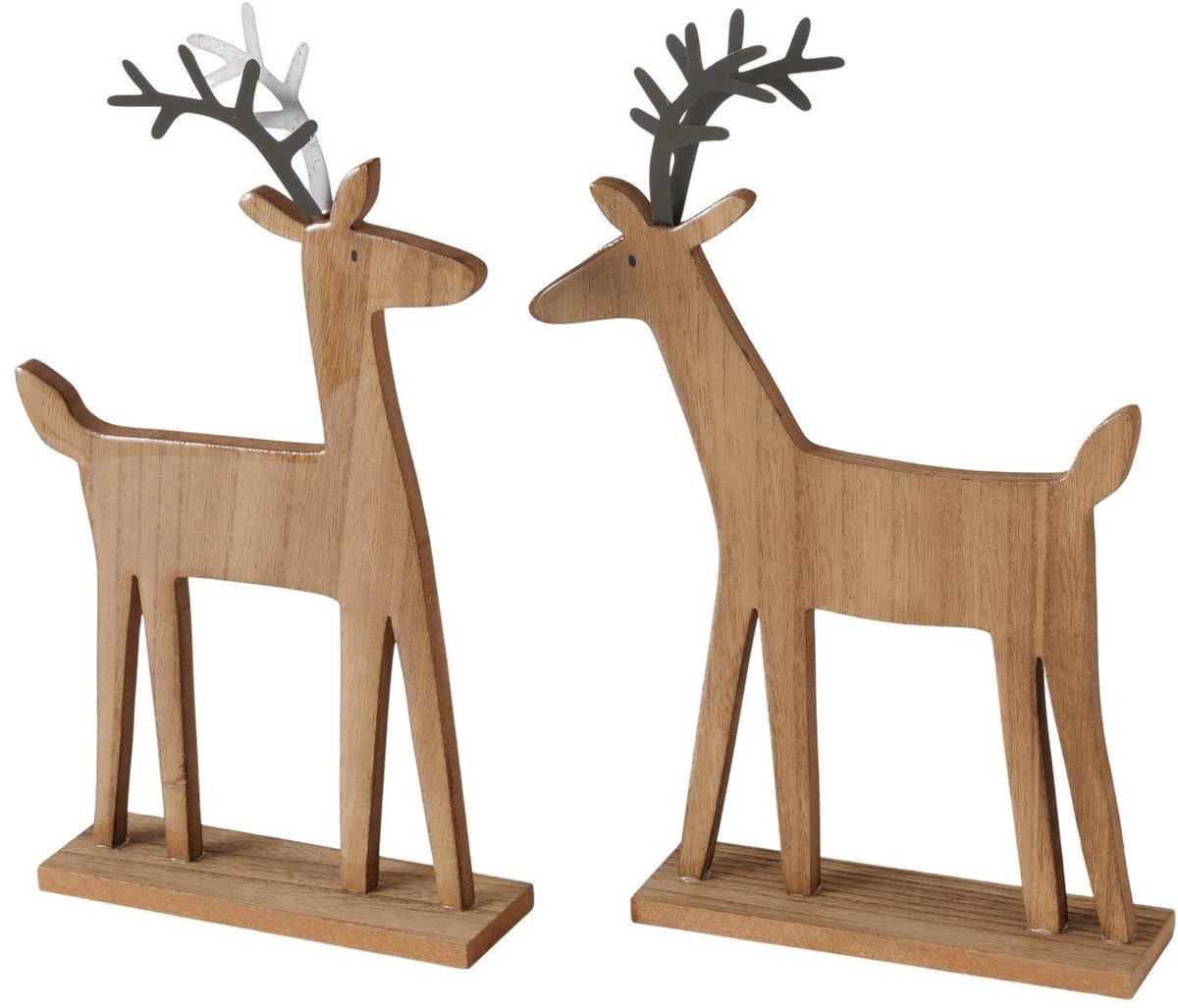 Boltze Home houten hert figuur kerstdecoratie 20x5x30cm MDF.