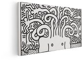 Artaza Canvas Peinture Les Figures Iconiques de Keith Haring Dansant et Tournant Autour d'une Tête Centrale en Noir-Blanc - 100x50 cm - Décoration Murale Salon - Peintures - Décoration Murale