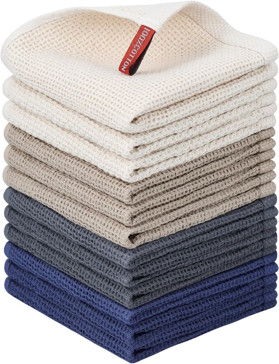 Set van 12 Katoenen Keukendoeken - Zachte en Absorberende Vaatdoeken