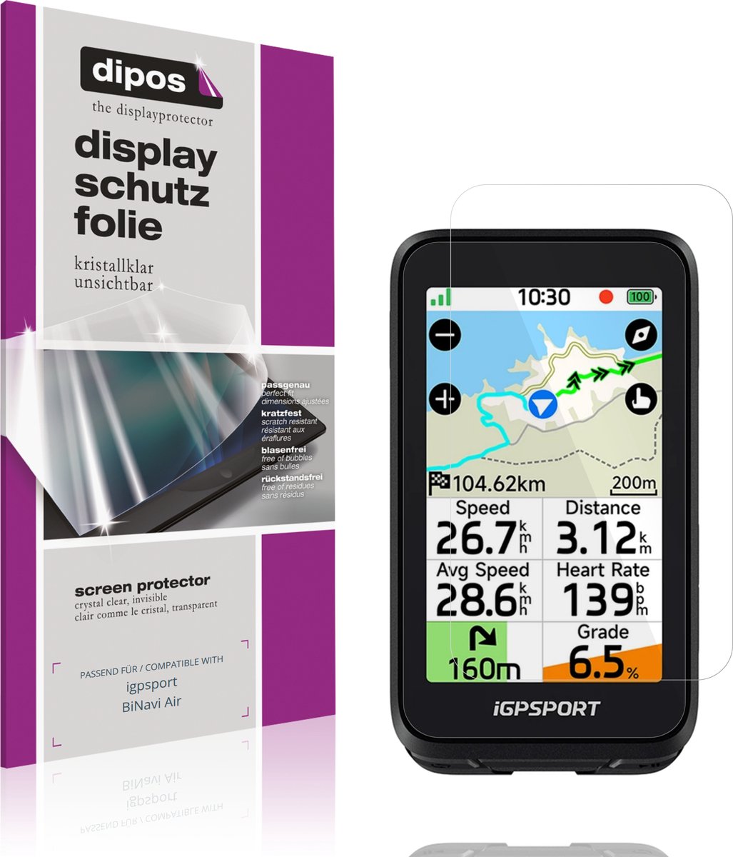 dipos – 2x Beschermfolie geschikt voor igpsport BiNavi Air | Krasbestendige & heldere Screenprotector Ultra-Thin