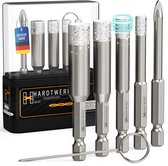 HARDTWERK Turbo diamantboor 6delige tegelboorset met 6 mm carbide boor (incl. reinigingspin) diamantboor voor harde tegels keramiek, fijn steengoed, marmer en graniet