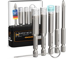 HARDTWERK Turbo diamantboor 6delige tegelboorset met 6 mm carbide boor (incl. reinigingspin) diamantboor voor harde tegels keramiek, fijn steengoed, marmer en graniet