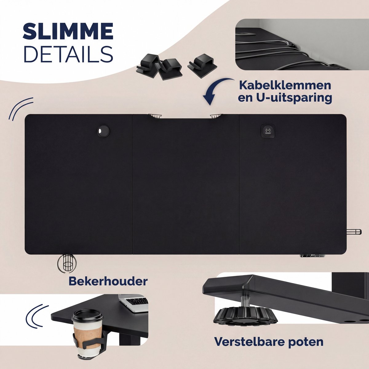 Casaria Zit sta bureau - Elektrisch Verstelbaar USB 120x60cm – Zwart